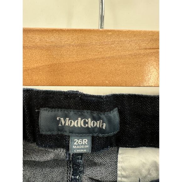 Modcloth Dark Wash Denim Jeans Skinny Women Size 26R Front Pleat Cotton Stretch - Picture 7 of 8